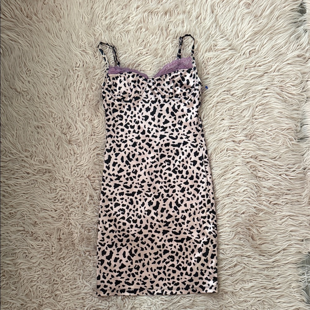 MOTEL Leopard Print Slip Dress with Purple Accents